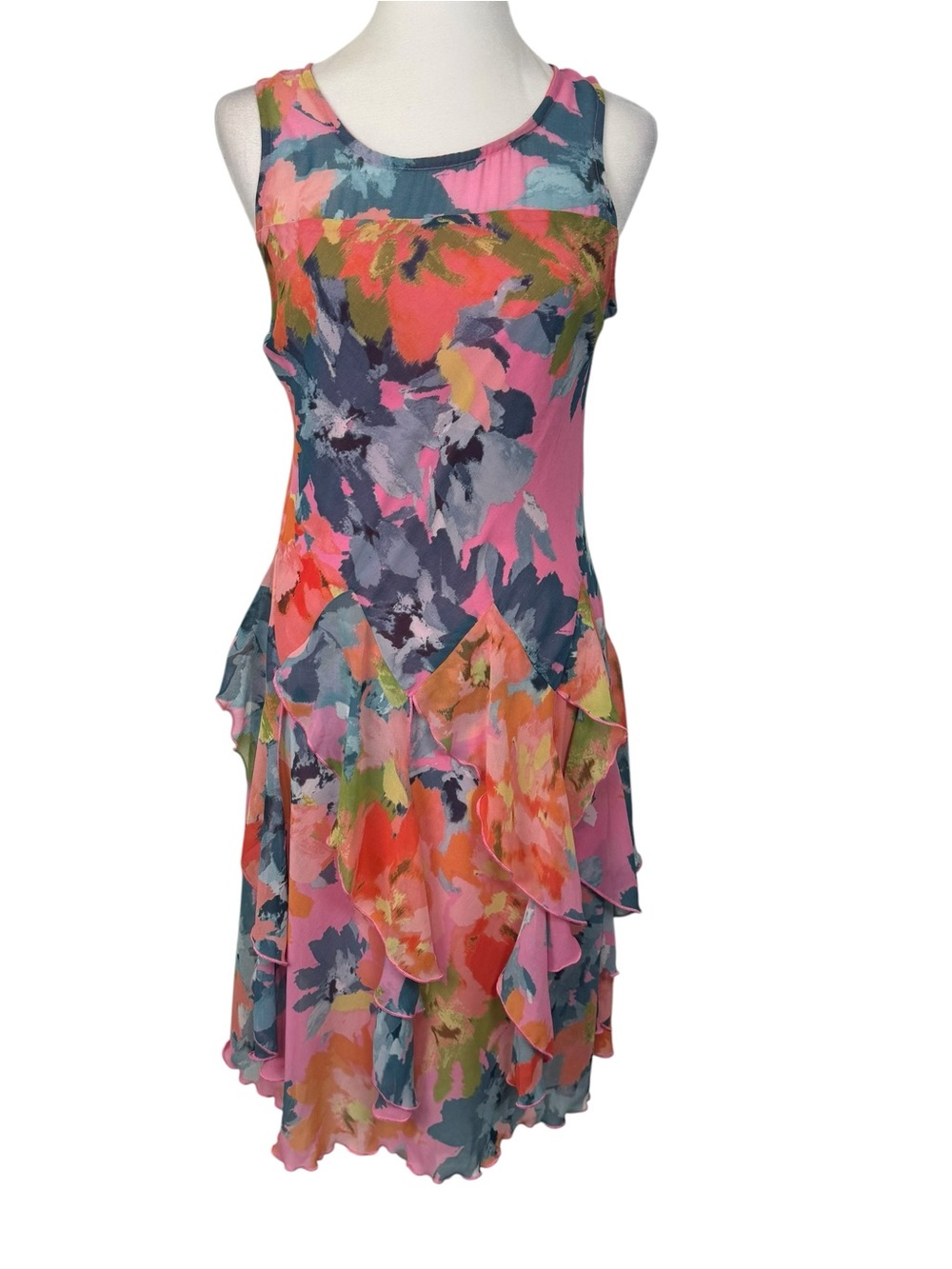 Robbie Bee Tiered Dress Layered Printed Flowy Lined Sz Medium Fairycore Floral
